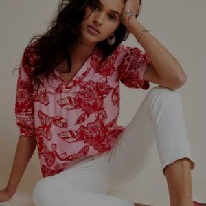 ANTHROPOLOGIE Vineet Bahl Boho Pink & Red Top  - Small (Oversized)